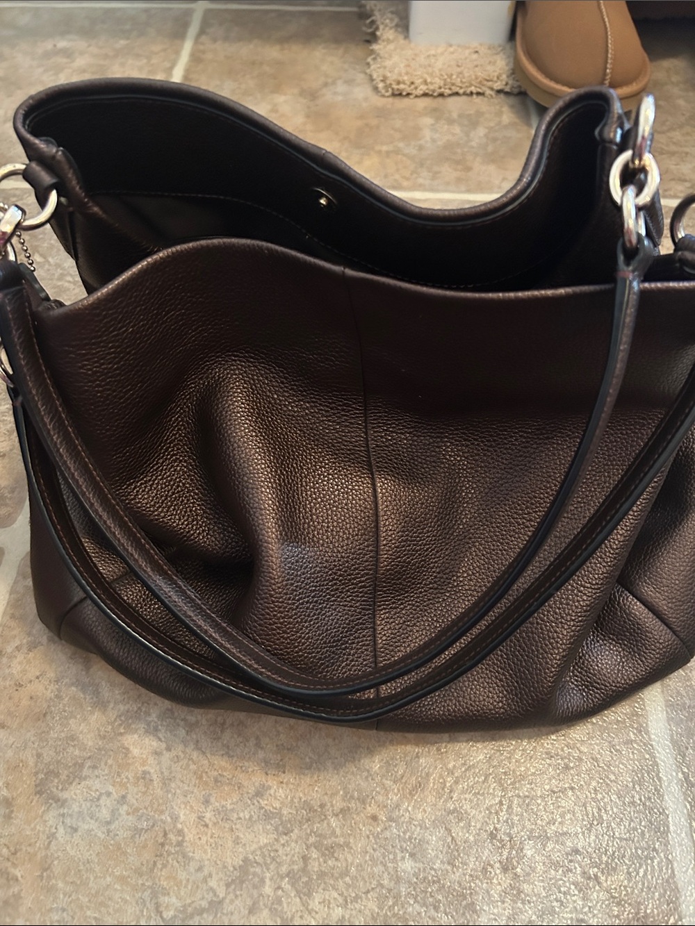 Coach Dark Brown Pebbled Leather Shoulder Hobo